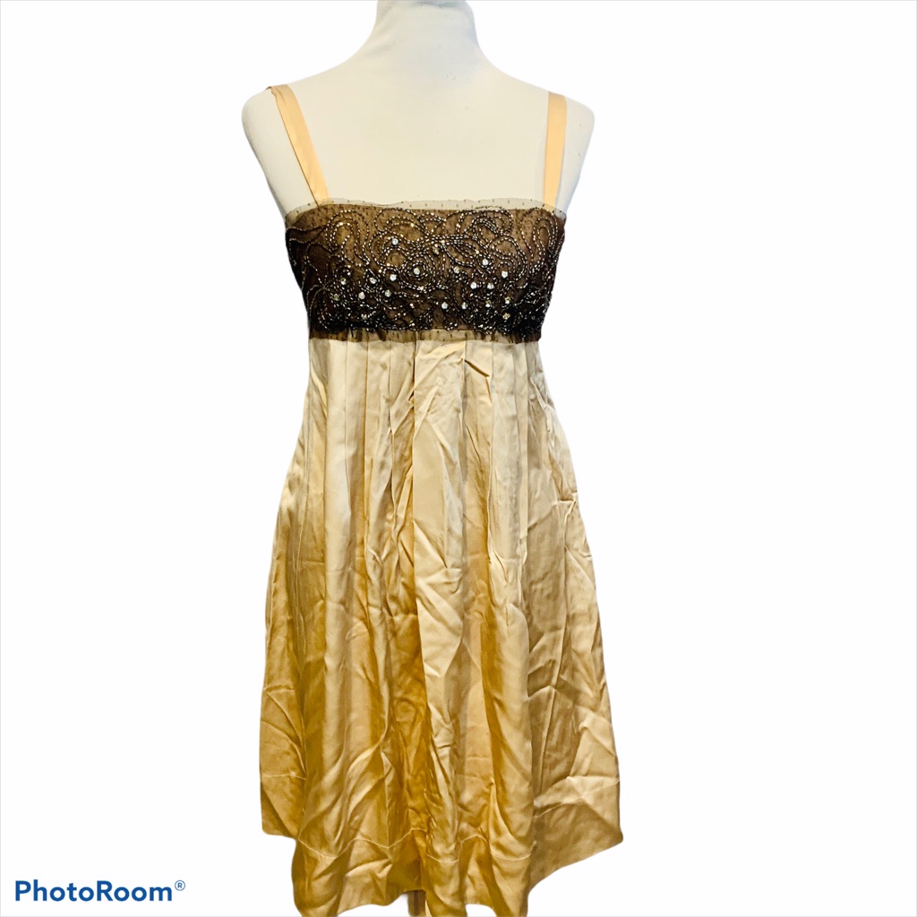 Bcbgmaxazria Gold And Brown Mini Dress